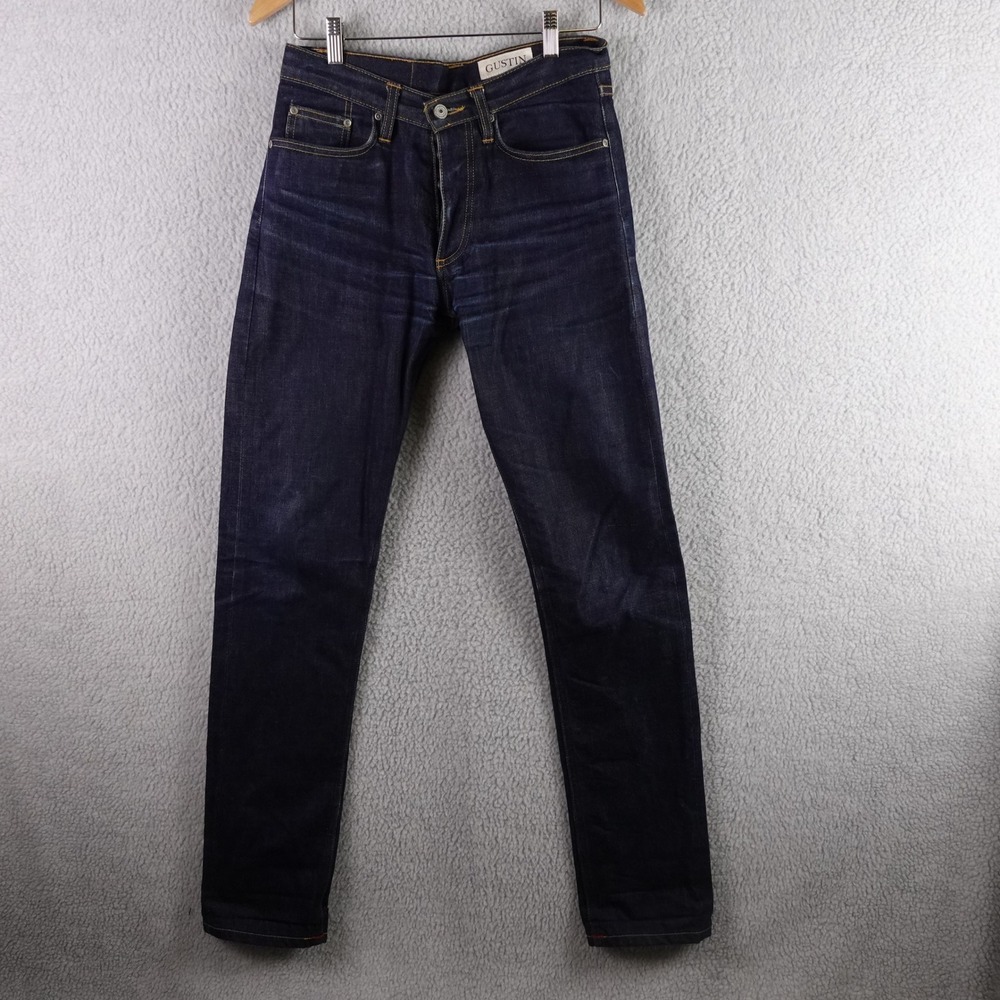Gustin Mens Raw Selvedge Denim Jeans Indigo Slim Fit Size 30 Made in USA
